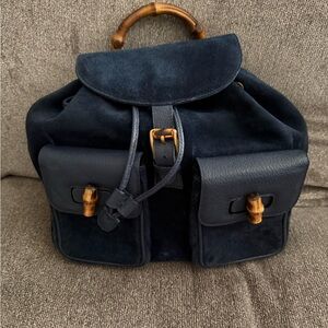 Gucci Vintage Bamboo Backpack-Navy Blue